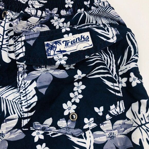 Trunks Surf & Swim Co. Mens Swim Trunks Bathing Suit Small Blue White Hawaiian - Picture 5 of 6